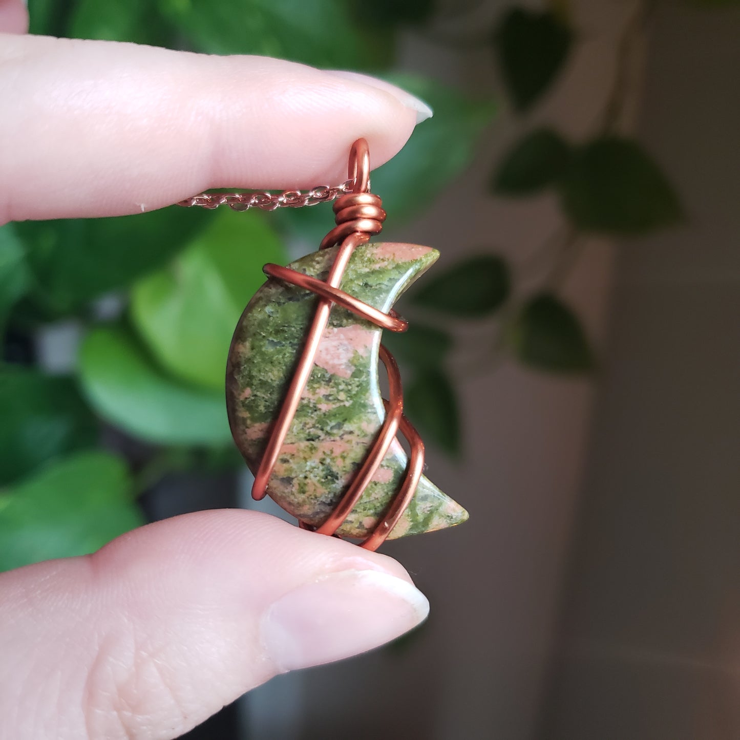 Unakite Crescent Moon Necklace 🌙