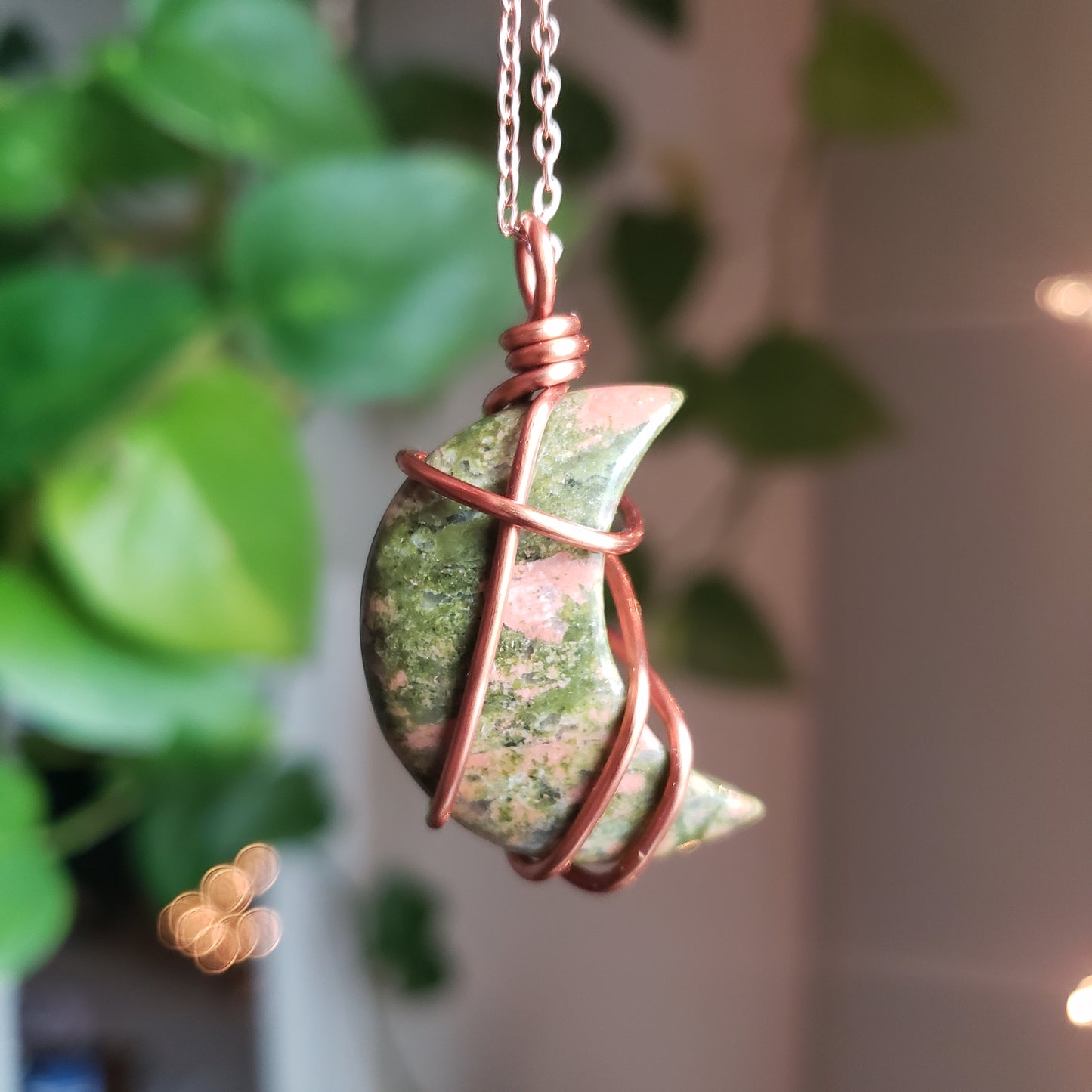 Unakite Crescent Moon Necklace 🌙