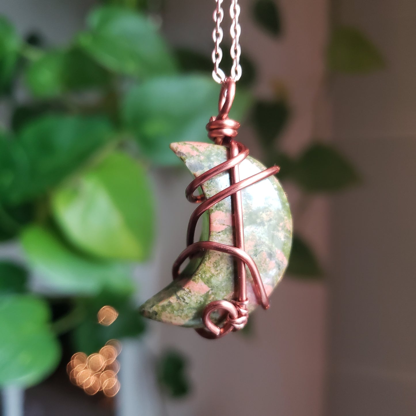 Unakite Crescent Moon Necklace 🌙