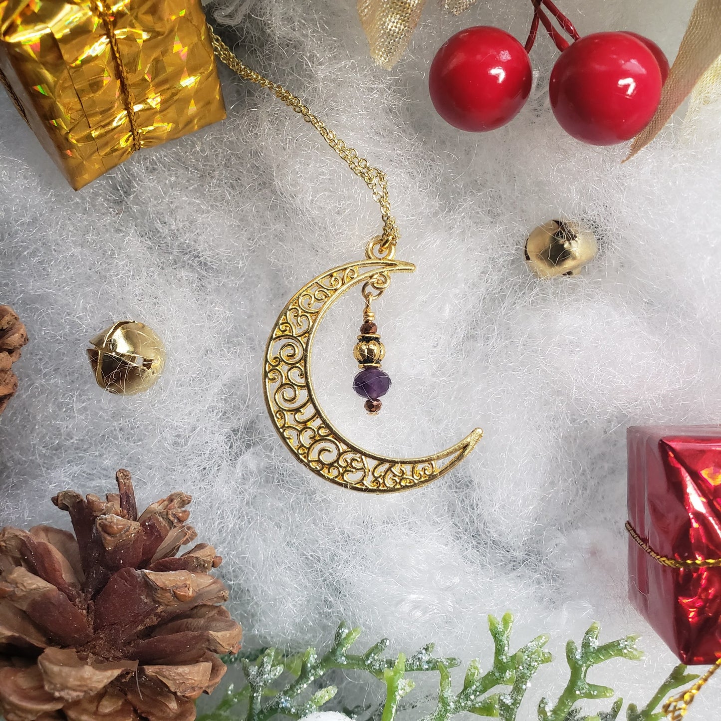 Gold Moon & Amethyst Necklace