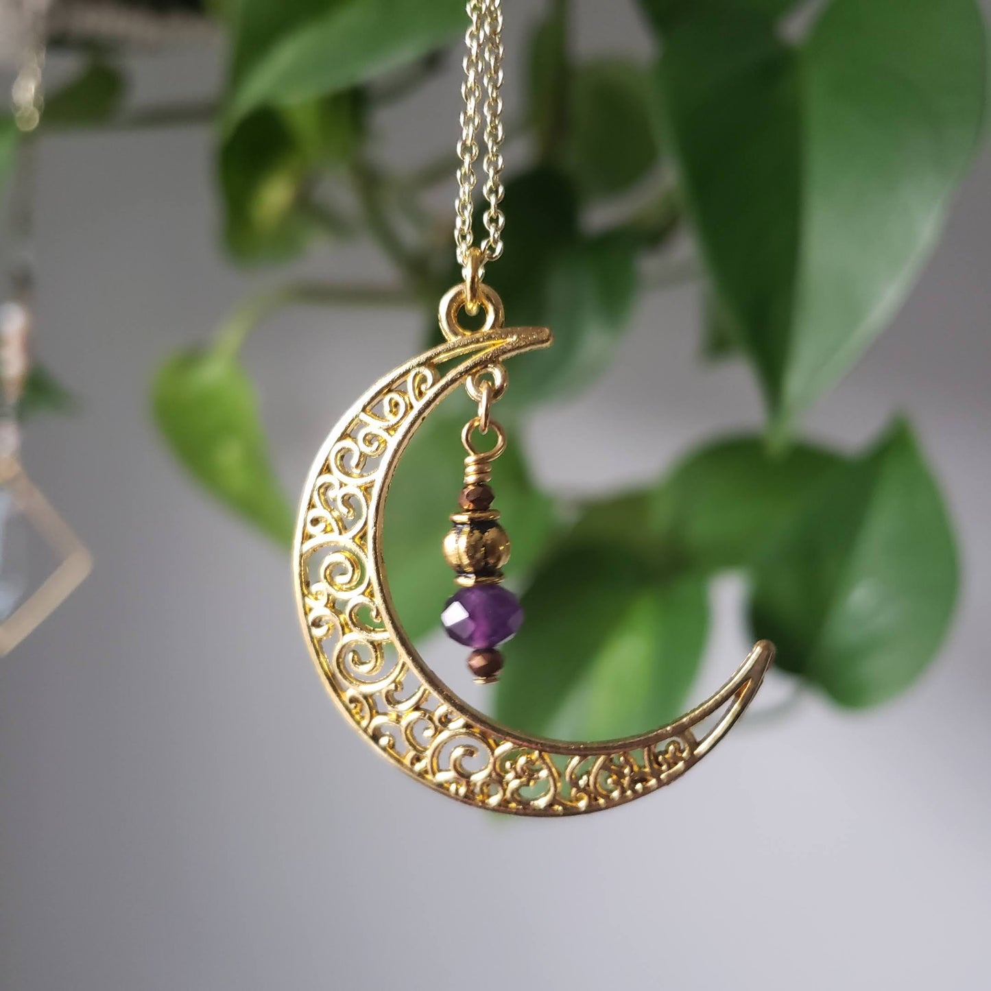 Gold Moon & Amethyst Necklace