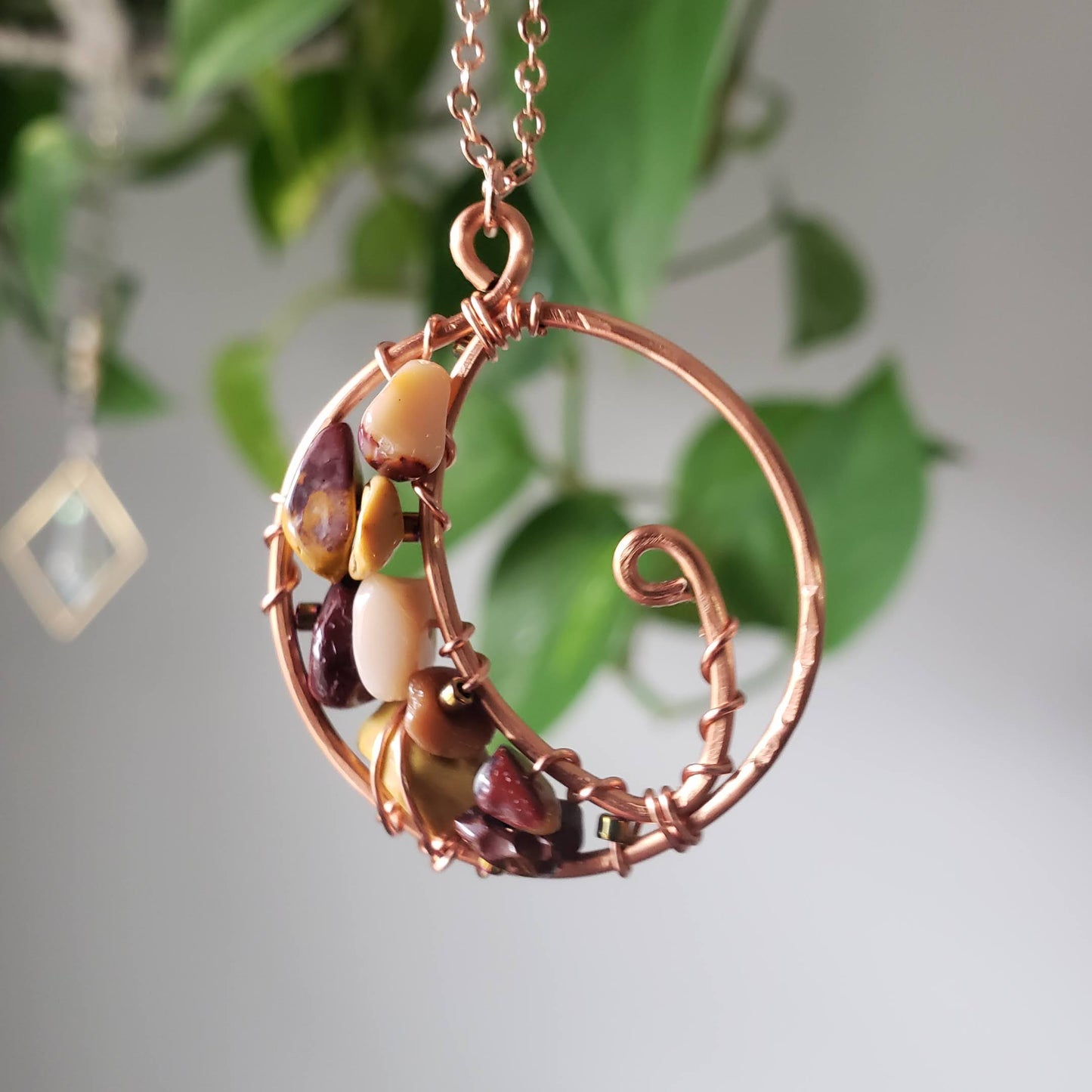 Copper Mookaite Crescent Moon Necklace