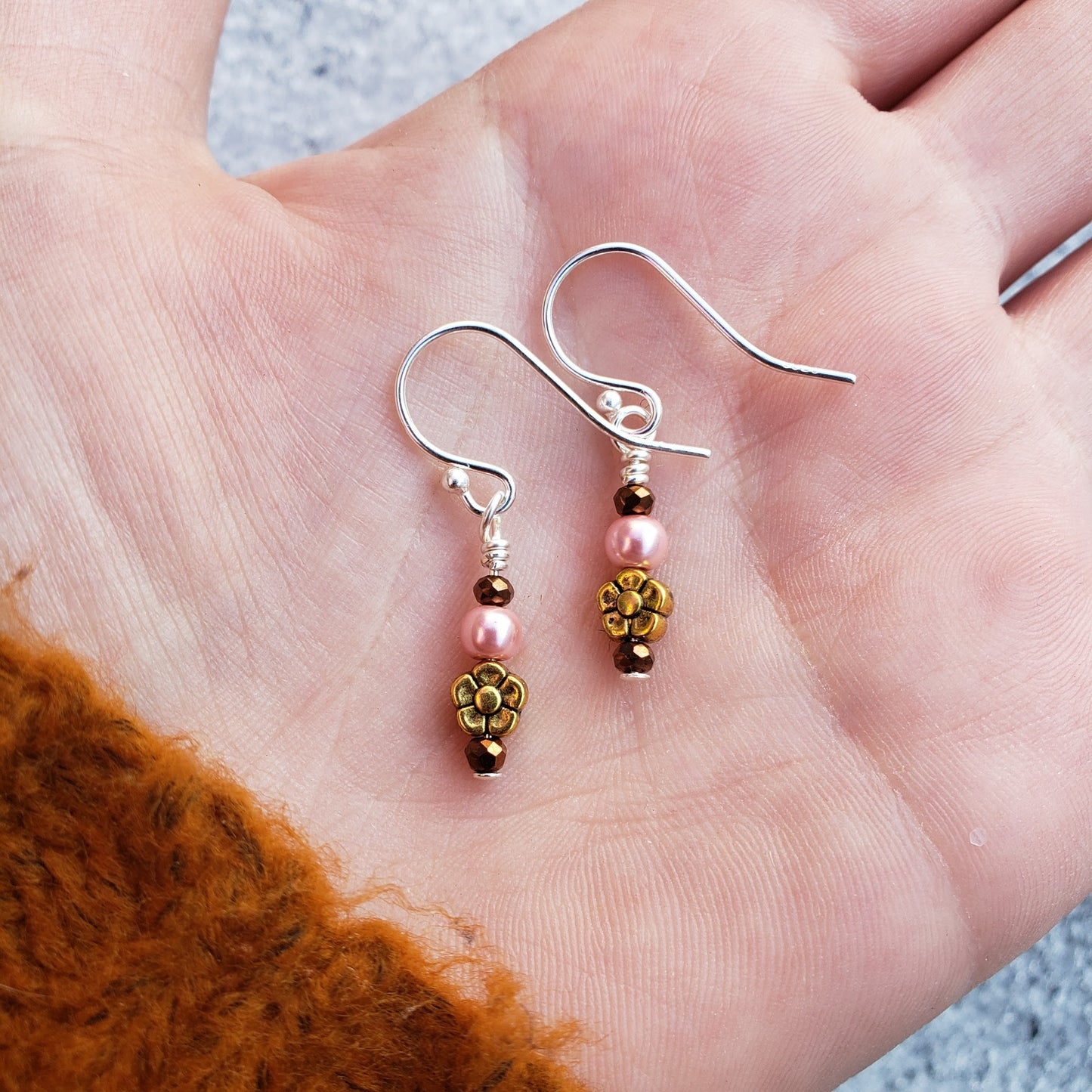 Dainty Silver & Gold Flower Earrings