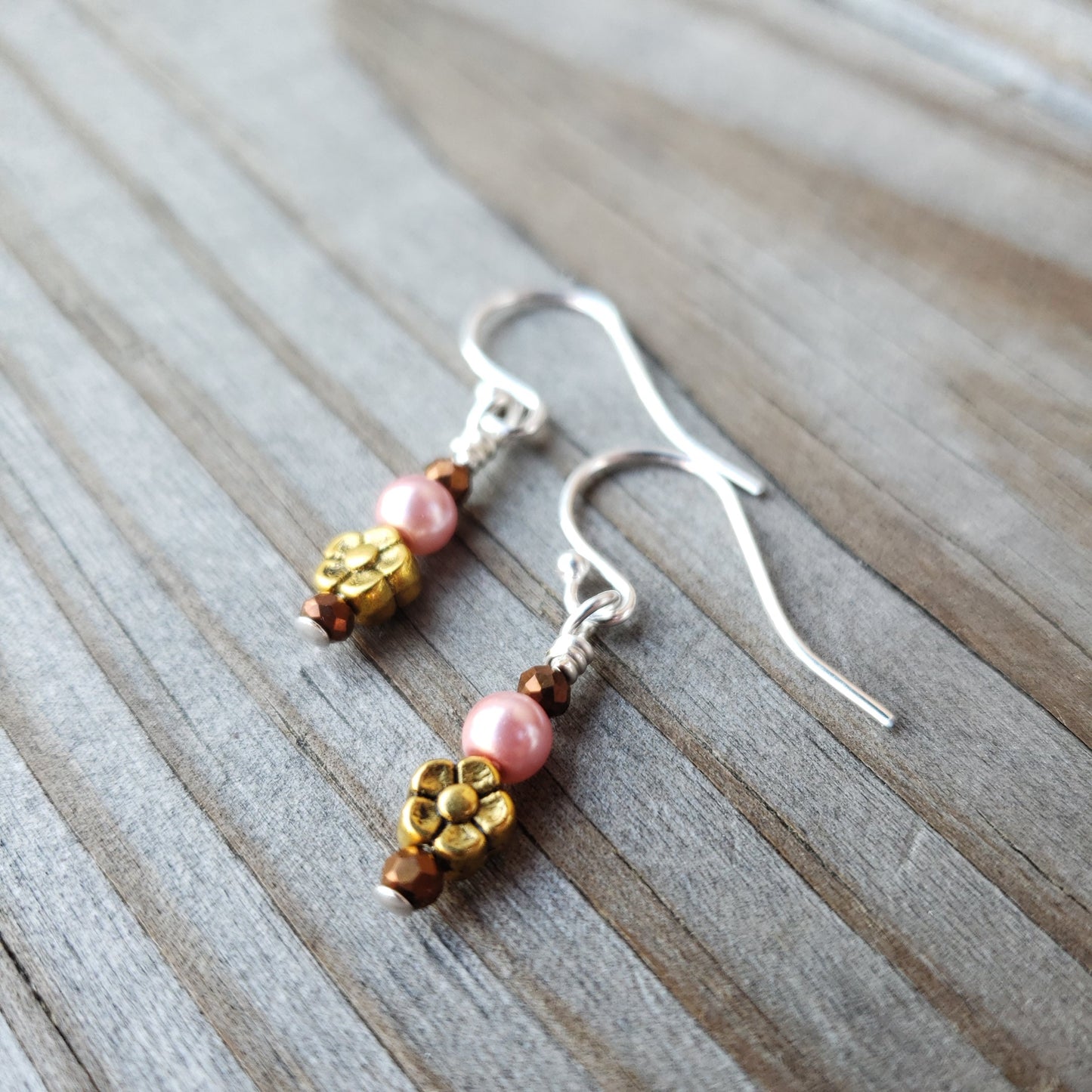 Dainty Silver & Gold Flower Earrings