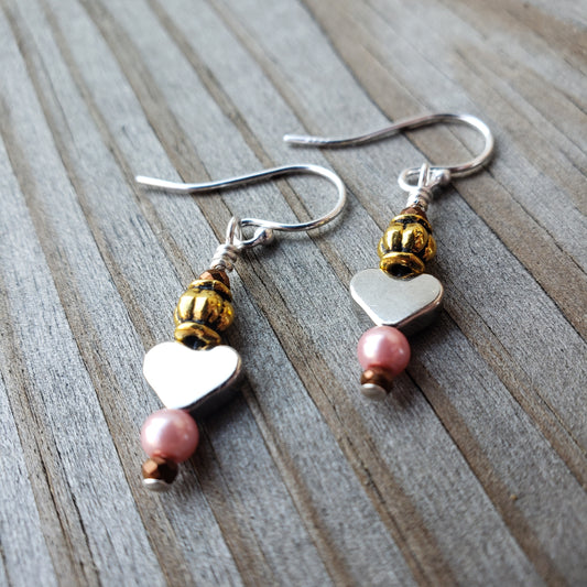 Gold & Silver Heart Earrings