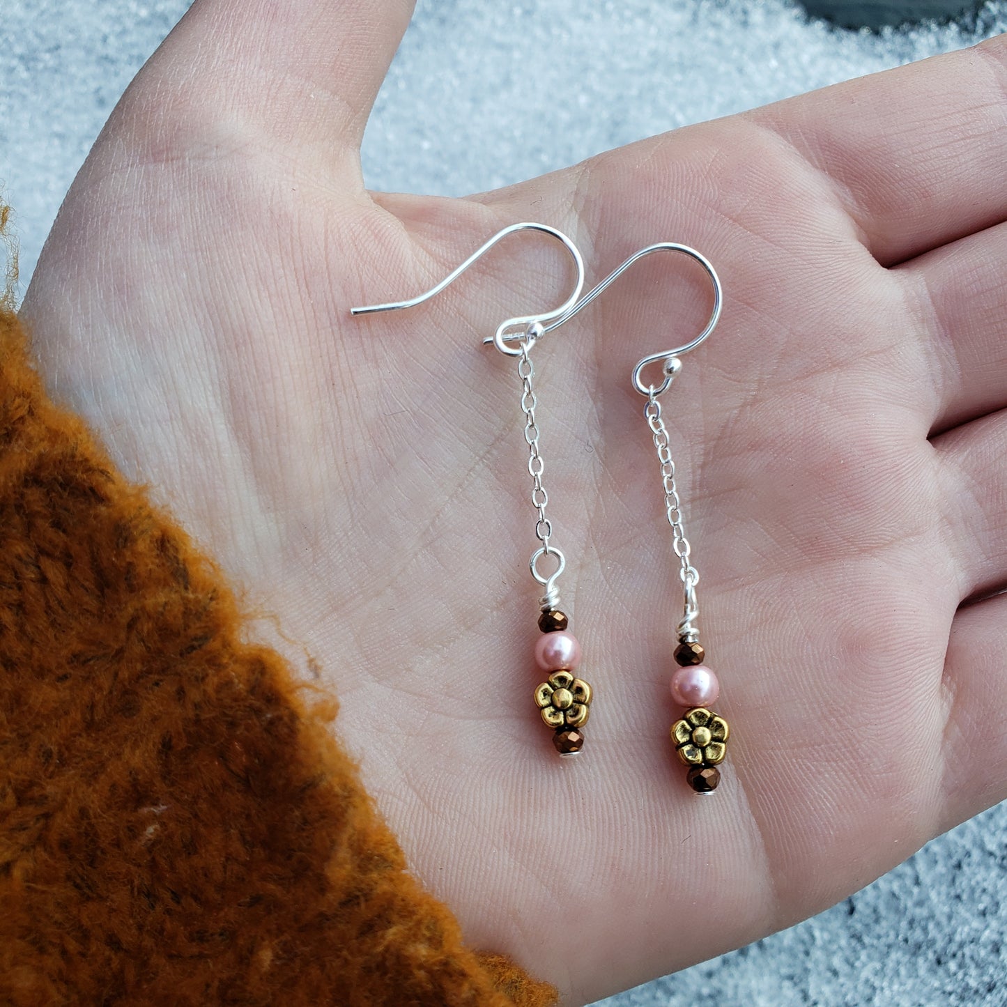 Dainty Dangly Silver & Gold Flower Earrings