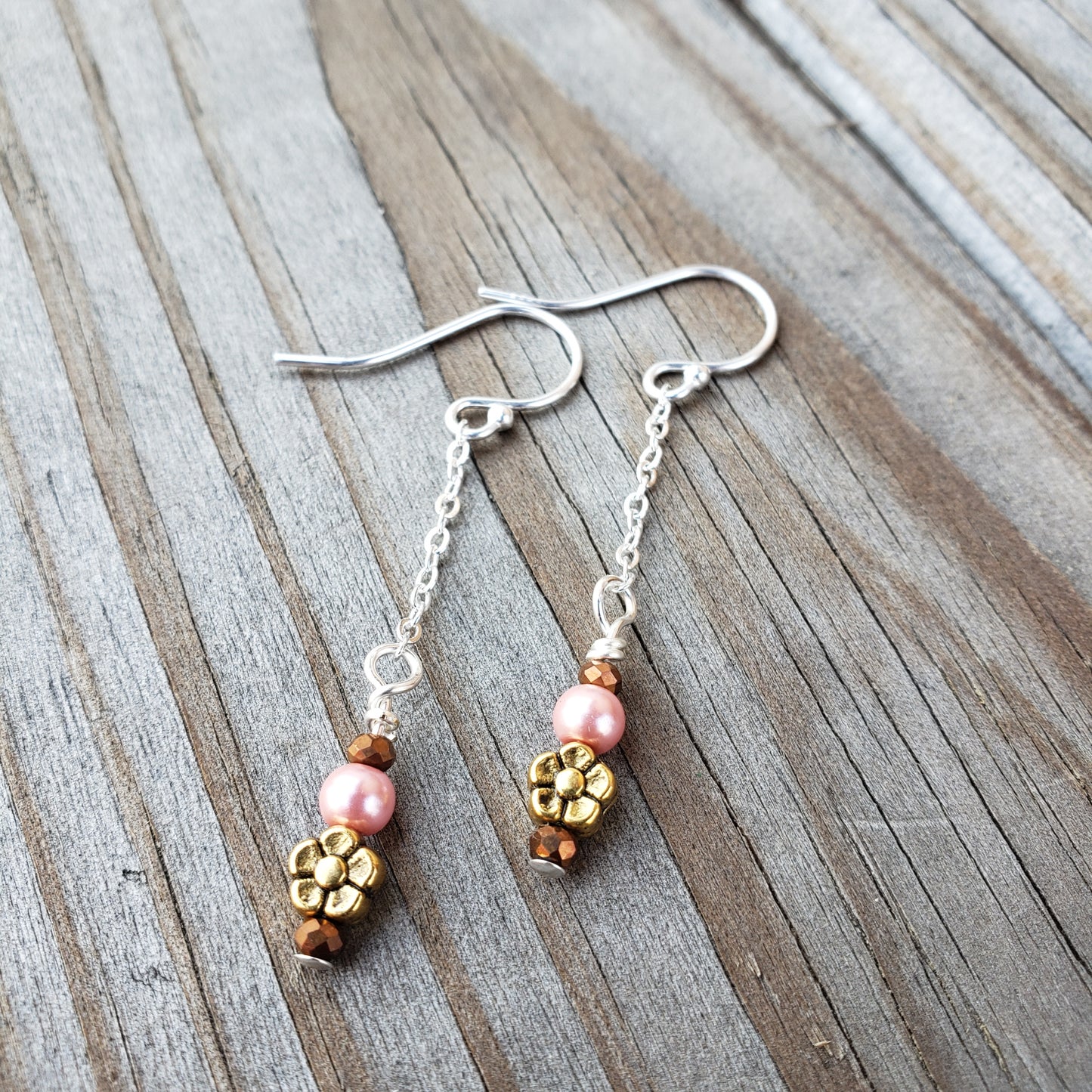 Dainty Dangly Silver & Gold Flower Earrings