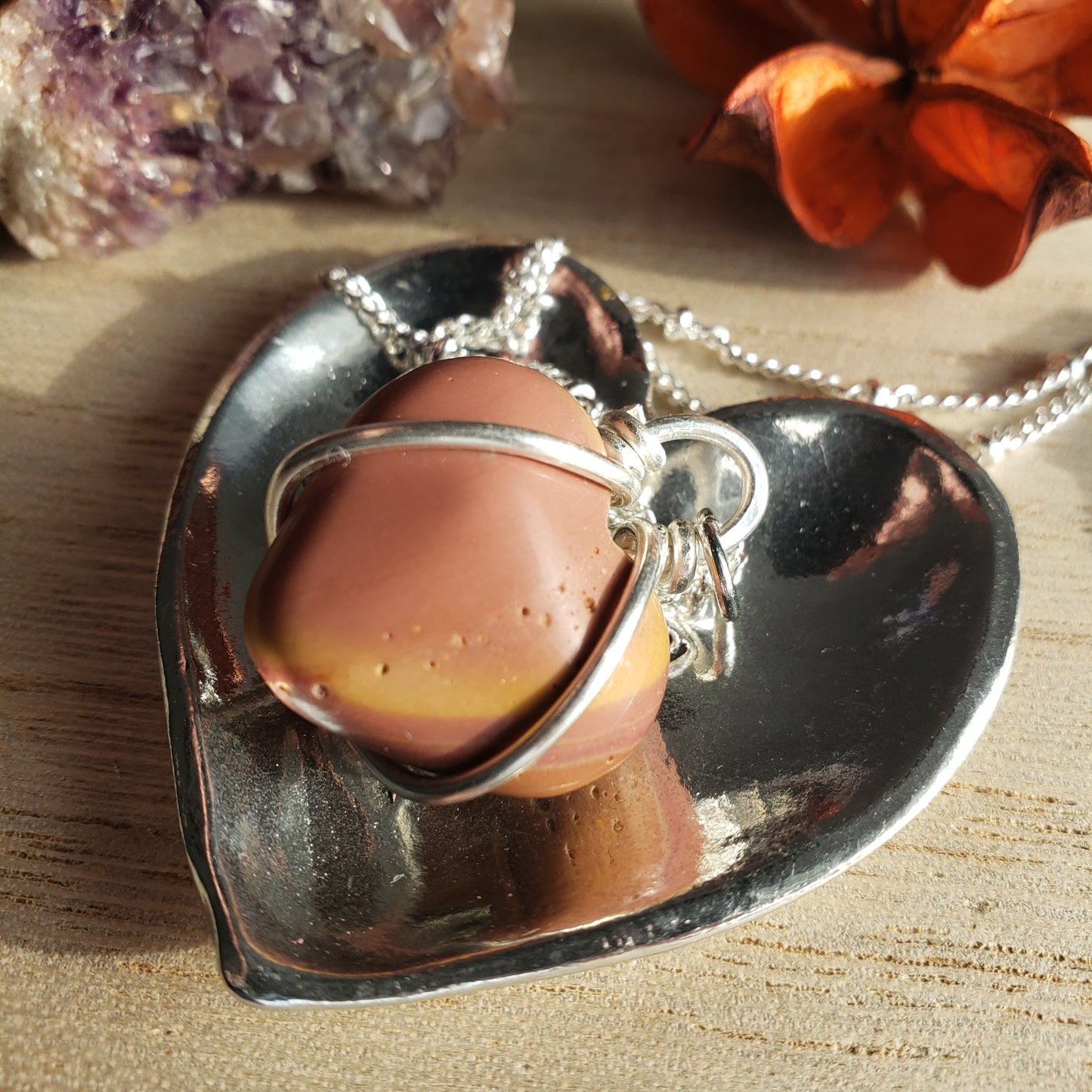 Pink Mookaite Heart Necklace