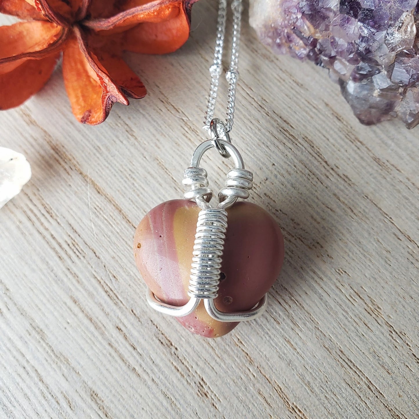 Pink Mookaite Heart Necklace