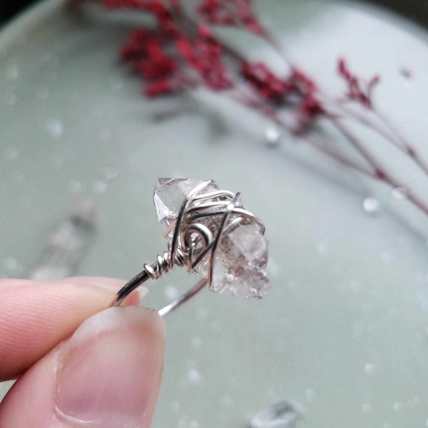 Herkimer Diamond Ring in Silver - Size 5.5