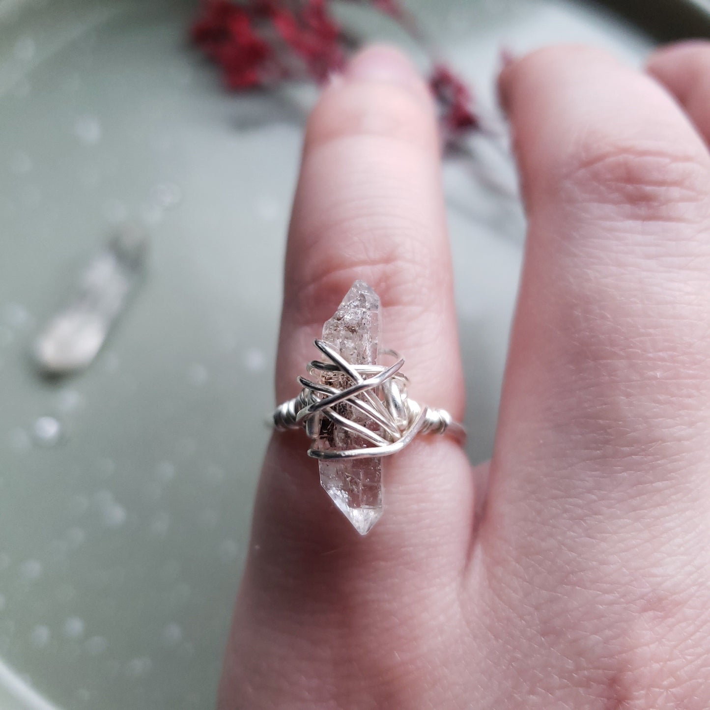 Herkimer Diamond Ring in Silver - Size 5.5