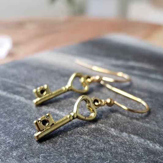 Mini Heart Key Earrings