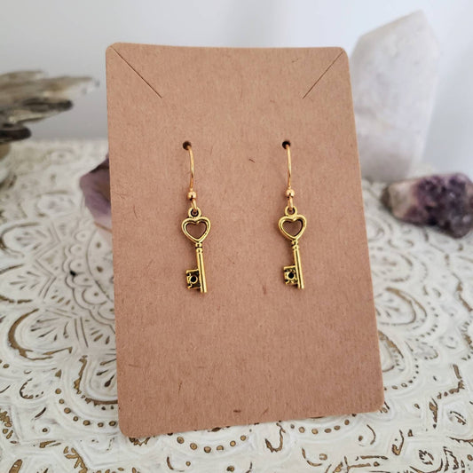 Mini Heart Key Earrings